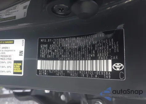 2026 Toyota Corolla Se z USA, uszkodzony, nr VIN 5YFS4MCEXTP254188